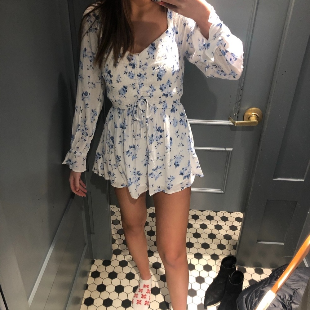 Floral Blue and White Romper